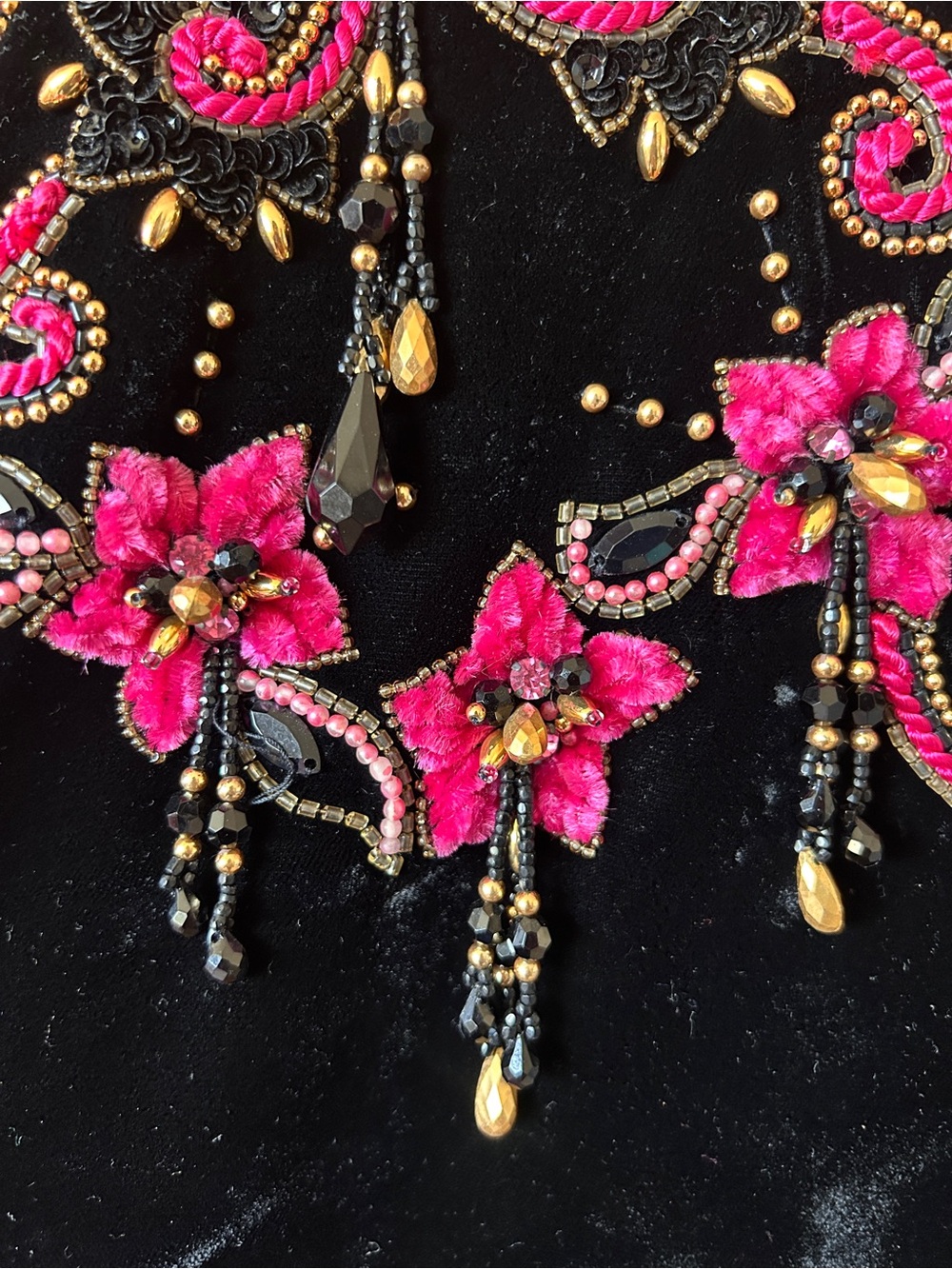 Embellished Black Velvet Bolero Jacket with Pink Beadwork - Picture 4 of 8